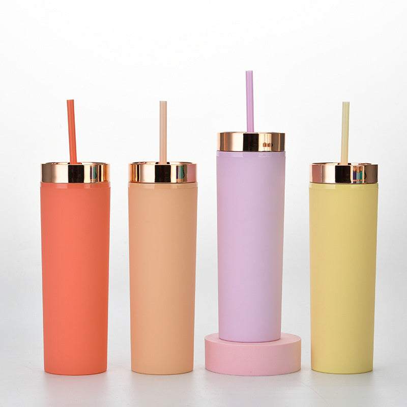Double Wall Skinny Tumbler With Lid and Straw